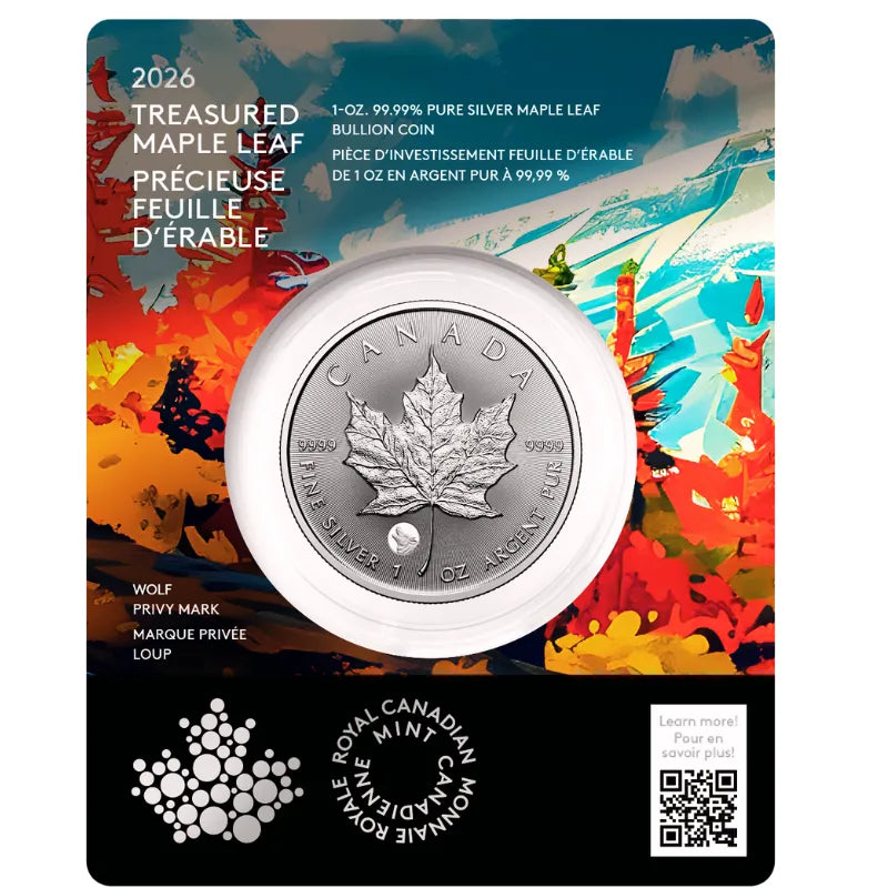 2026 1oz Pure Silver Maple Leaf Coin-Treasured Silver Maple Leaf: Wolf Privy Mark - Royal Canadian Mint