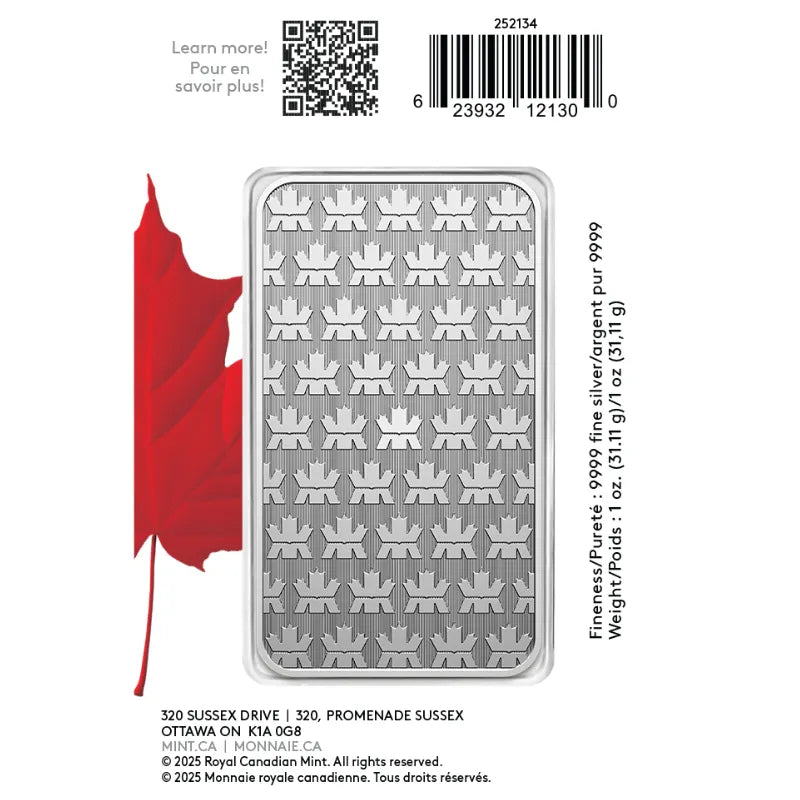 2025 1oz. Pure Silver Bar in Proudly Canadian Packaging Royal Canadian Mint