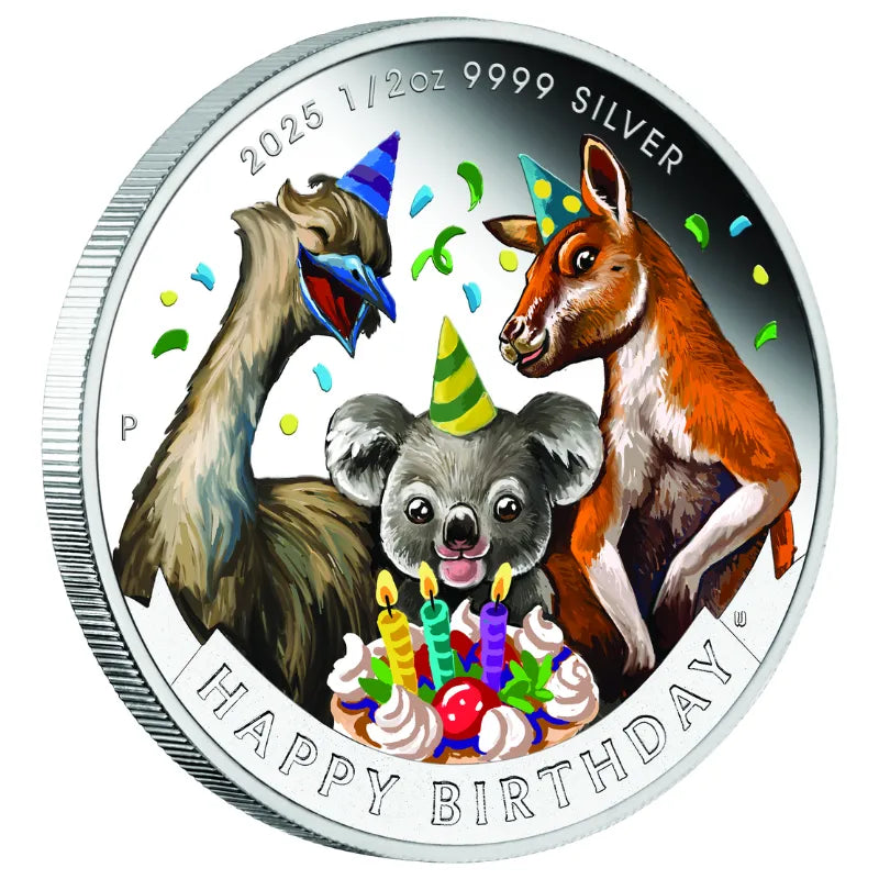 2025 Happy Birthday 1/2 oz Silver Proof Coloured Coin in Card - The Perth Mint