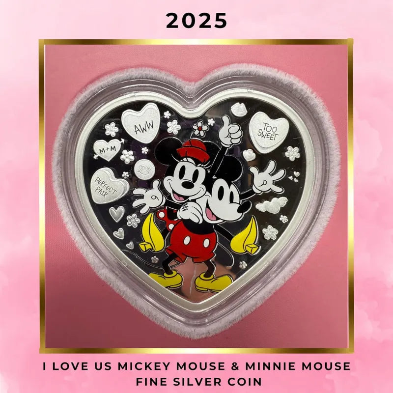 2025 Disney - I LOVE US Mickey Mouse & Minnie Mouse 1 oz Fine Silver Coin - New Zealand Mint