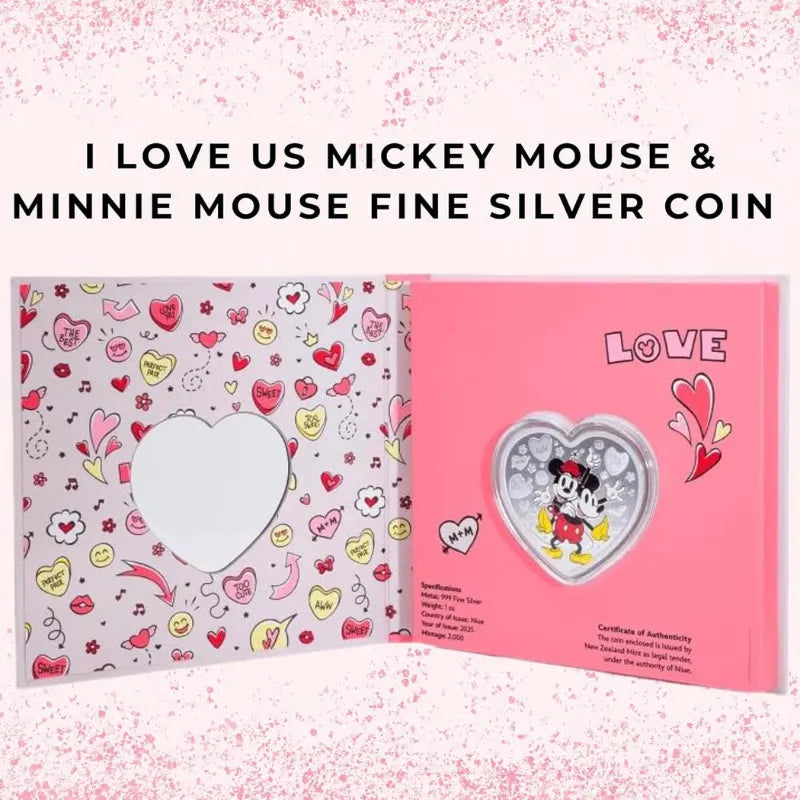 I Love US Mickey Mouse & Minnie Mouse Fine Silver Coin Fine Silver Coin Collectibles Gift Ideas Lucky Charms Gift Card Book Sentimental Gifts Unique Gifts