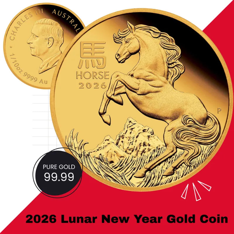 Australian Lunar Series III 2026 Year of The Horse 1/10oz Gold Proof Coin The Perth Mint