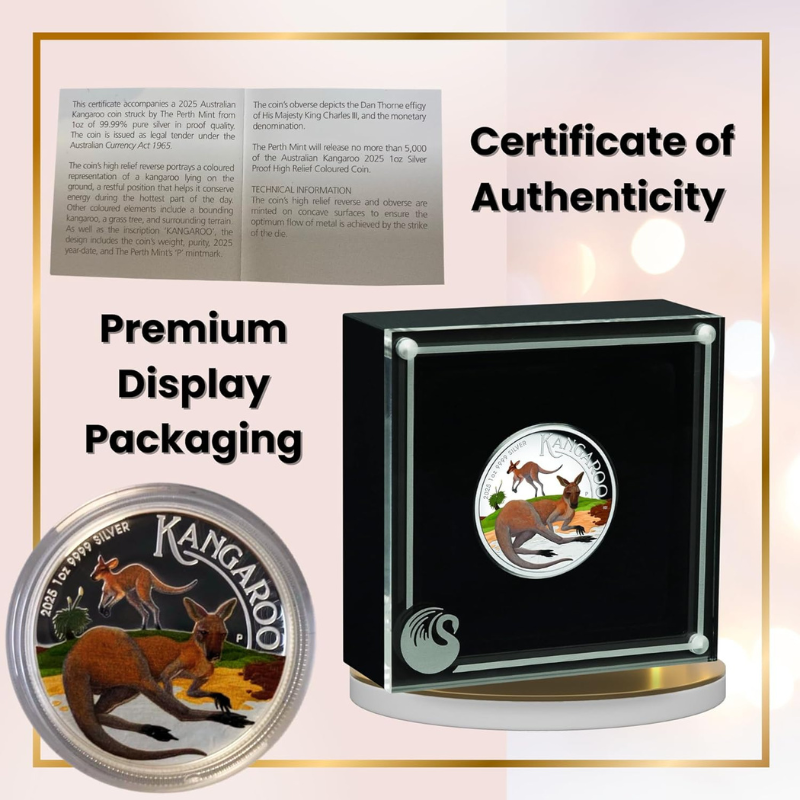 2025 Australian Kangaroo 1oz Silver Proof High Relief Coloured Coin - The Perth Mint King Charles III Collector Coins Silver Coins 1 oz Gift Ideas