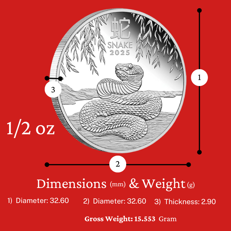 2025  Lunar Year of The Snake 1/2 oz Silver Proof Coin