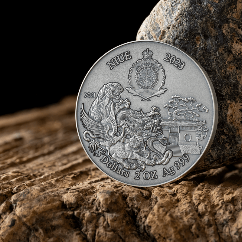 2023 Shaolin Kung Fu Dragon Martial Arts Styles 2 oz Antique Finish Silver Coin - Sprott Money Collectibles