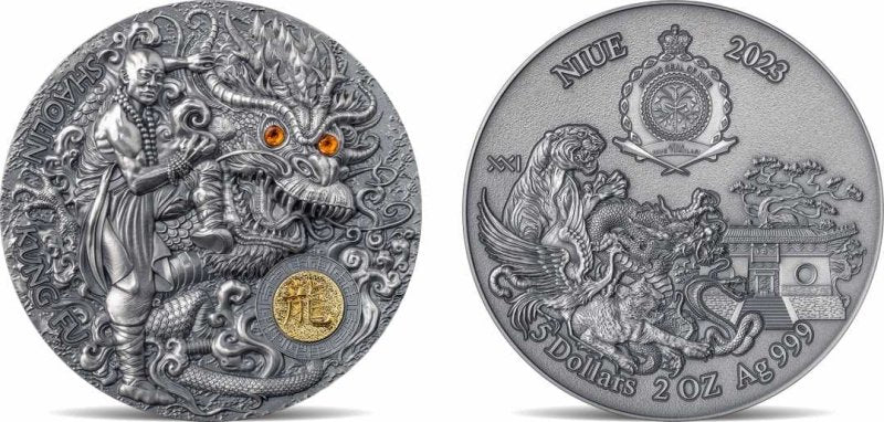 2023 Shaolin Kung Fu Dragon Martial Arts Styles 2 oz Antique Finish Silver Coin - Sprott Money Collectibles