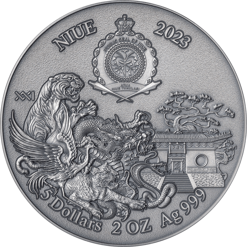 2023 Shaolin Kung Fu Dragon Martial Arts Styles 2 oz Antique Finish Silver Coin - Sprott Money Collectibles