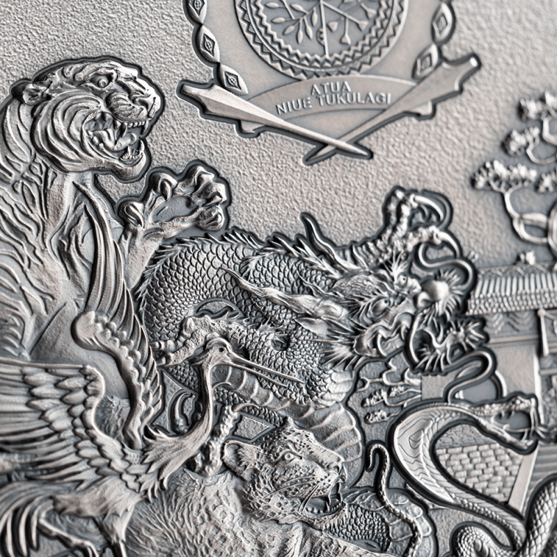 2023 Shaolin Kung Fu Dragon Martial Arts Styles 2 oz Antique Finish Silver Coin - Sprott Money Collectibles