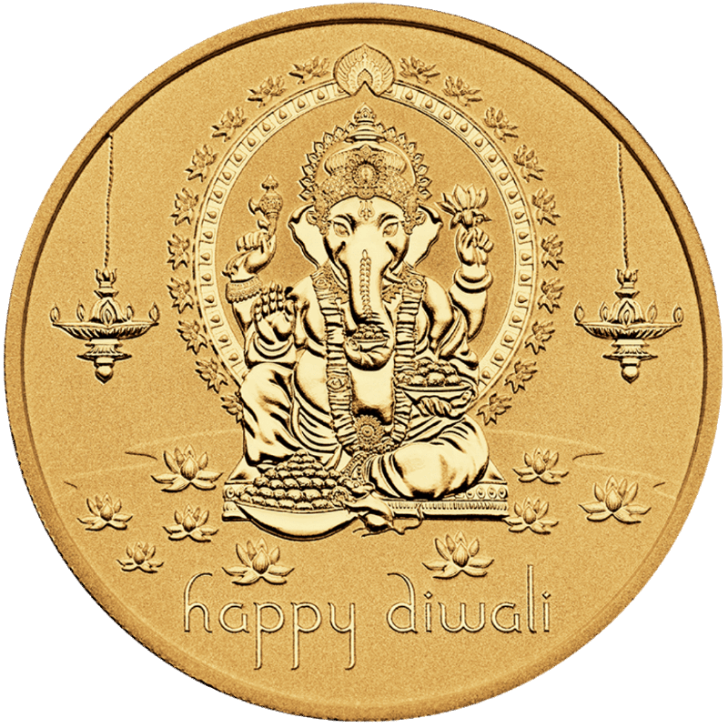 Happy Diwali Lakshmi Ganesh 1 oz Silver Medallion Gilded with 24k Gold - Sprott Money Collectibles