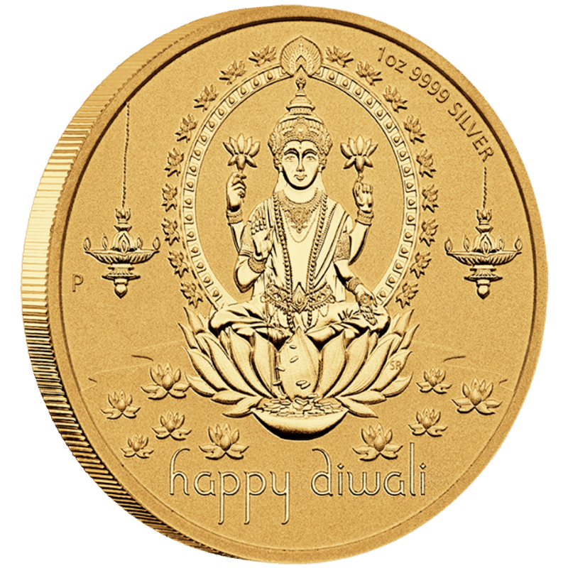 Happy Diwali Lakshmi Ganesh 1 oz Silver Medallion Gilded with 24k Gold - Sprott Money Collectibles