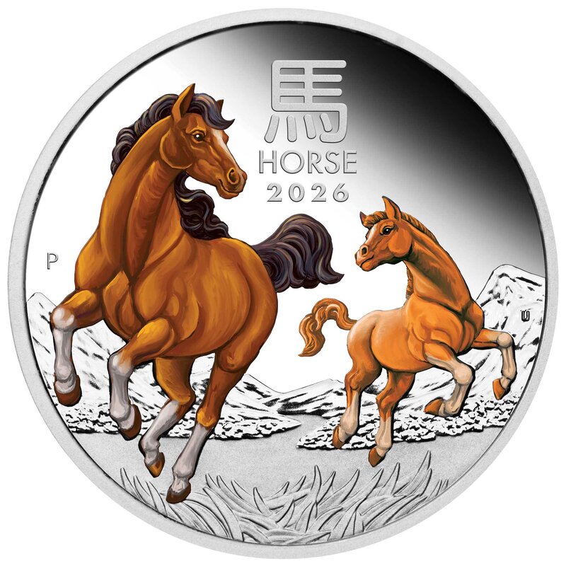 Australian Lunar Series III 2026 Year of the Horse 1 oz Silver Proof Coloured Coin The Perth Mint