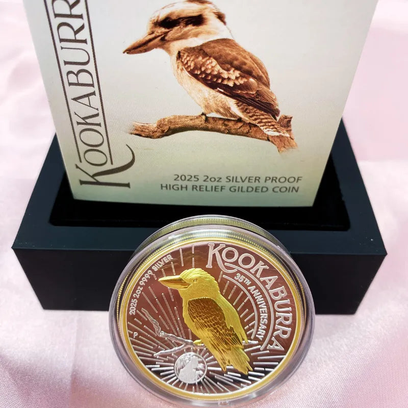 2025 2oz Silver Australian Kookaburra Proof High Relief Gilded Coin The Perth Mint - King Charles III Collector Coins 2oz Silver Coins