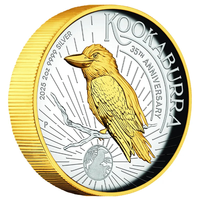 2025 2oz Silver Australian Kookaburra Proof High Relief Gilded Coin in Canada