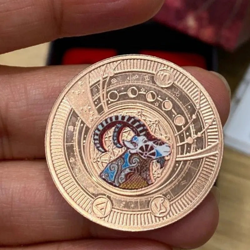 Capricorn Zodiac Sign Rose-Gold Plated Silver Coin 