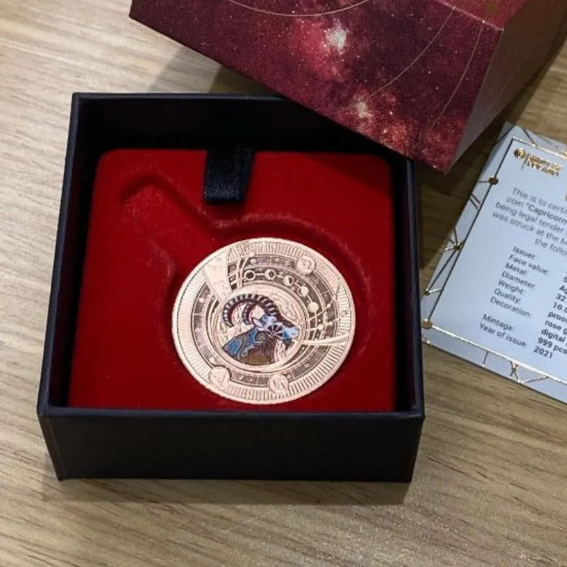 Capricorn Zodiac Sign Rose-Gold Plated Silver Coin 