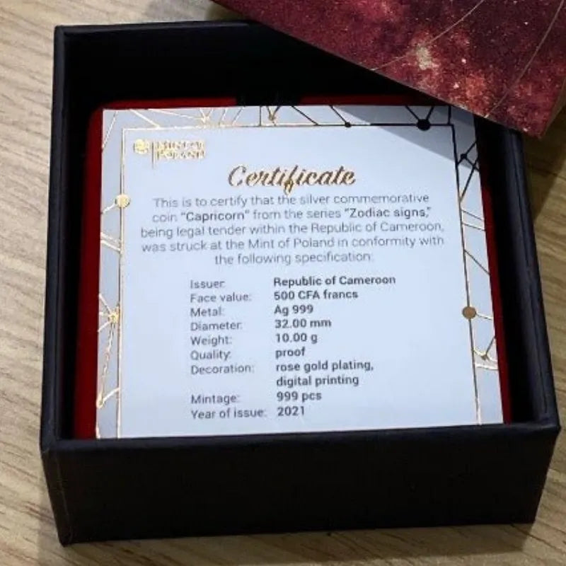 Capricorn Zodiac Sign Rose-Gold Plated Silver Coin 
