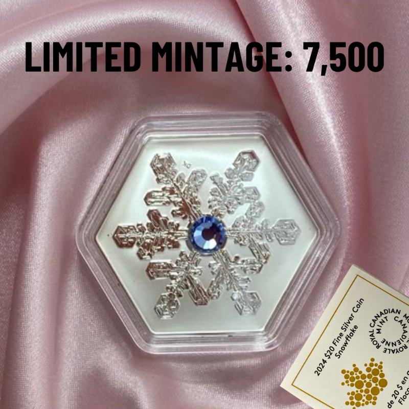 2024 Snowflake 1 oz Fine Silver Hexagon Coin with Crystal-Royal Canadian Mint