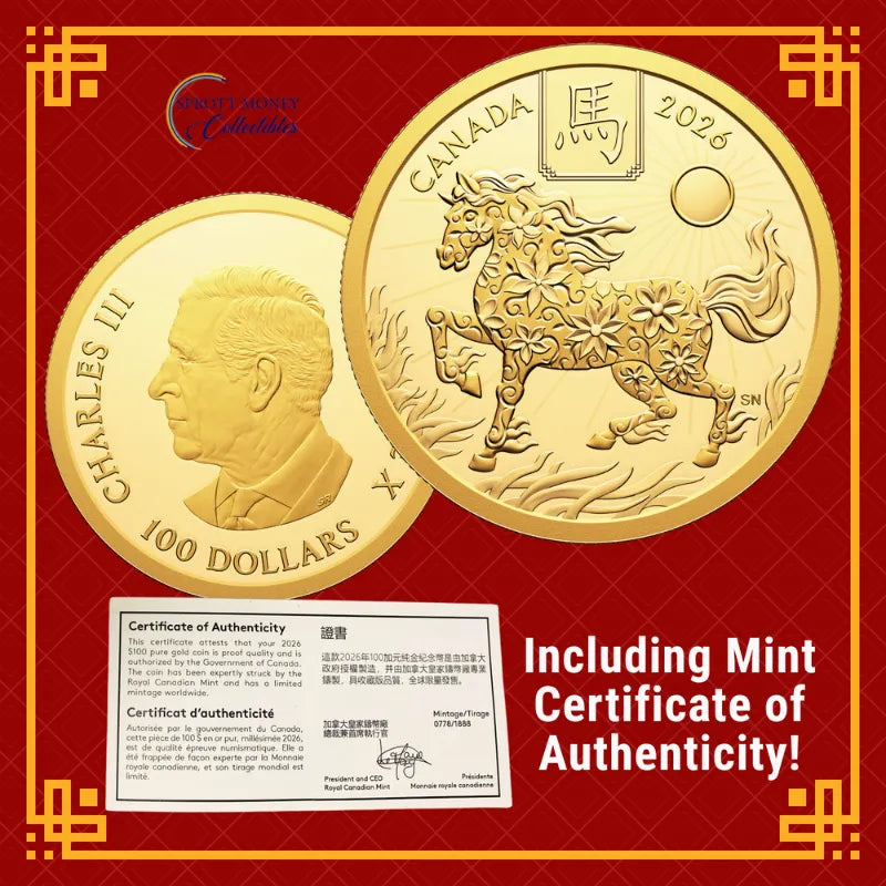 2026 0.5 oz Pure Gold Coin Lunar Year of The Horse Royal Canadian Mint