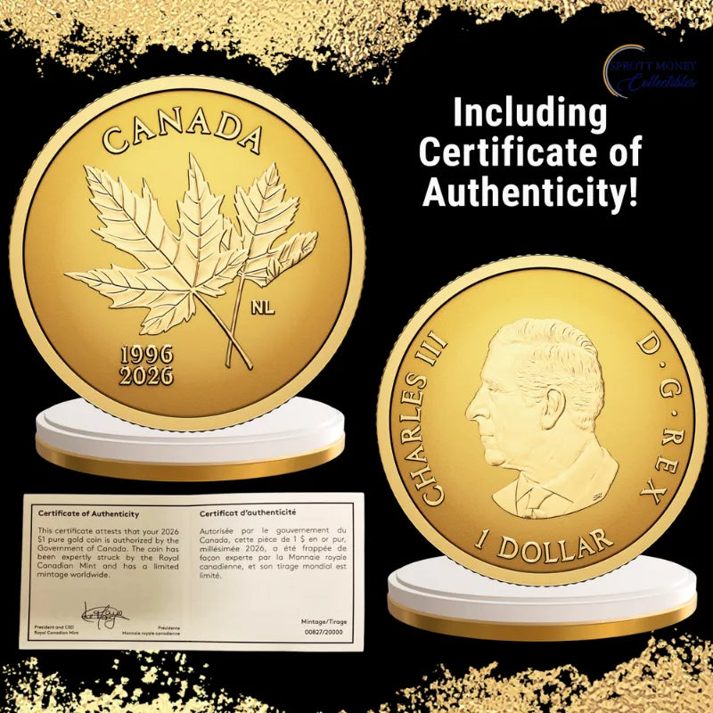 2026 0.5 g Pure Gold Coin 30th Anniversary of Canada's Arboreal Emblem Royal Canadian Mint