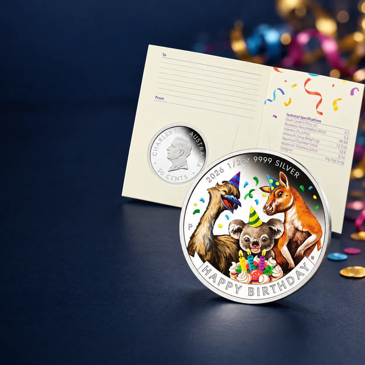 2026 1/2oz Happy Birthday Silver Proof Coloured Coin in Card -The Perth Mint