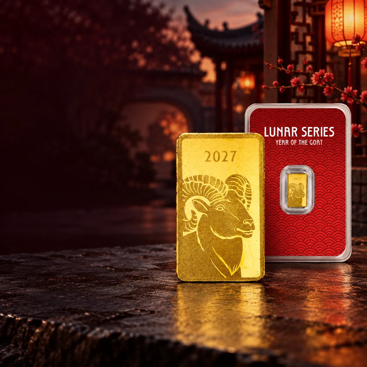 1g Gold Lunar Year of the Goat Proof-like Bar -MKS PAMP