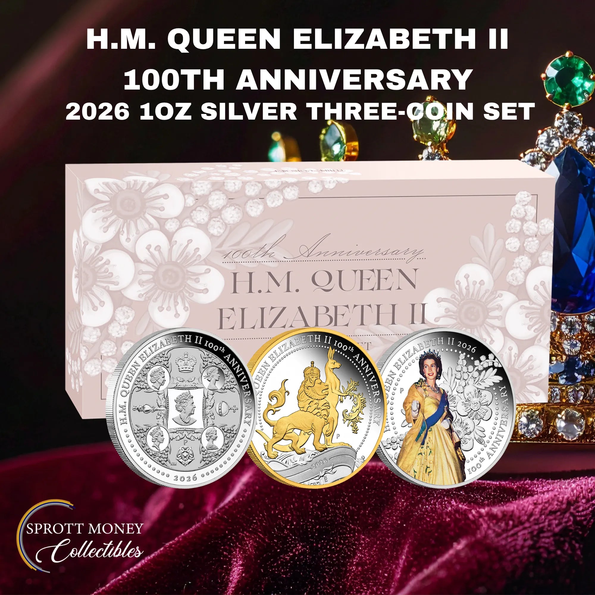 2026 Silver Three-Coin H.M. Queen Elizabeth II 100th Anniversary Set THE PERTH MINT