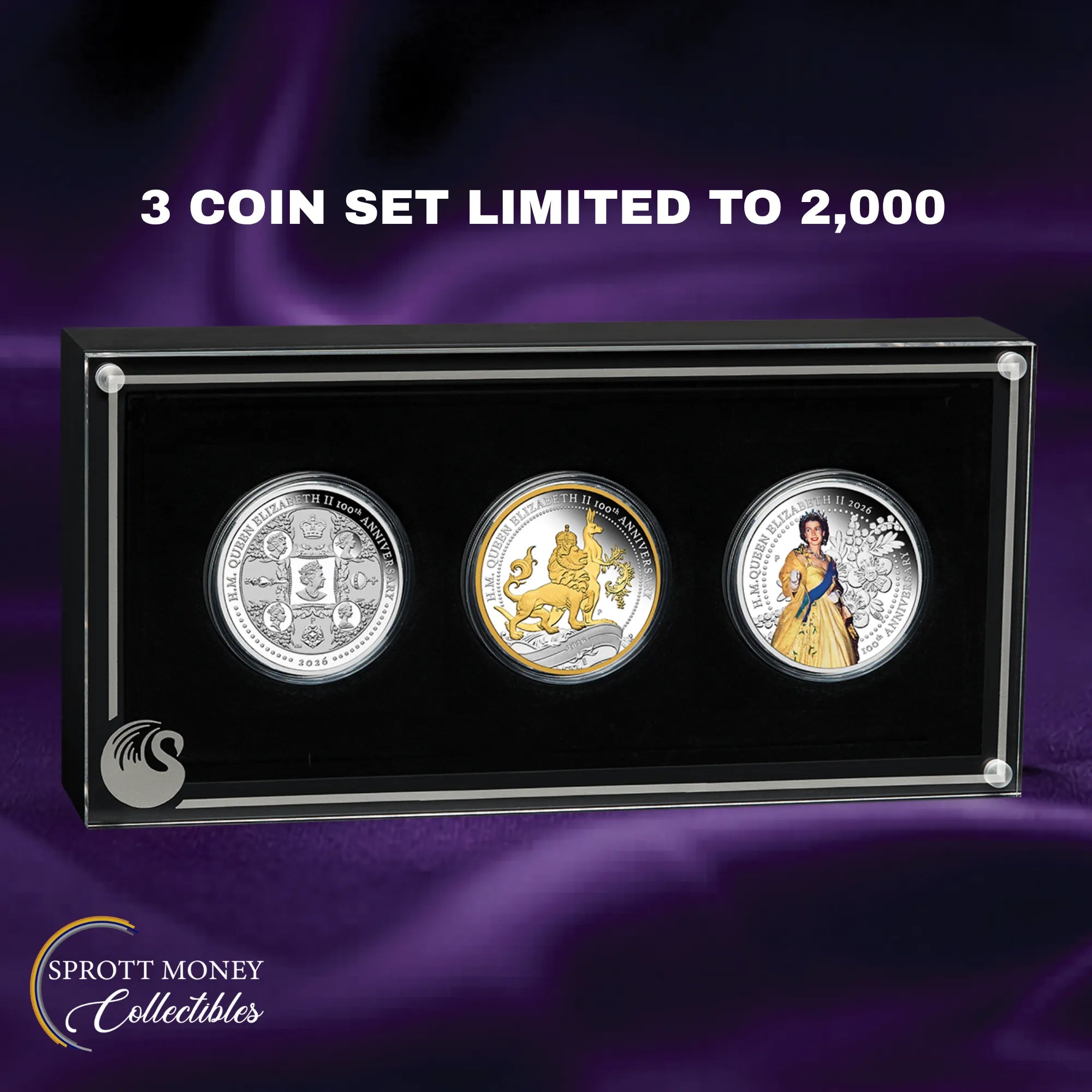 2026 Silver Three-Coin H.M. Queen Elizabeth II 100th Anniversary Set THE PERTH MINT