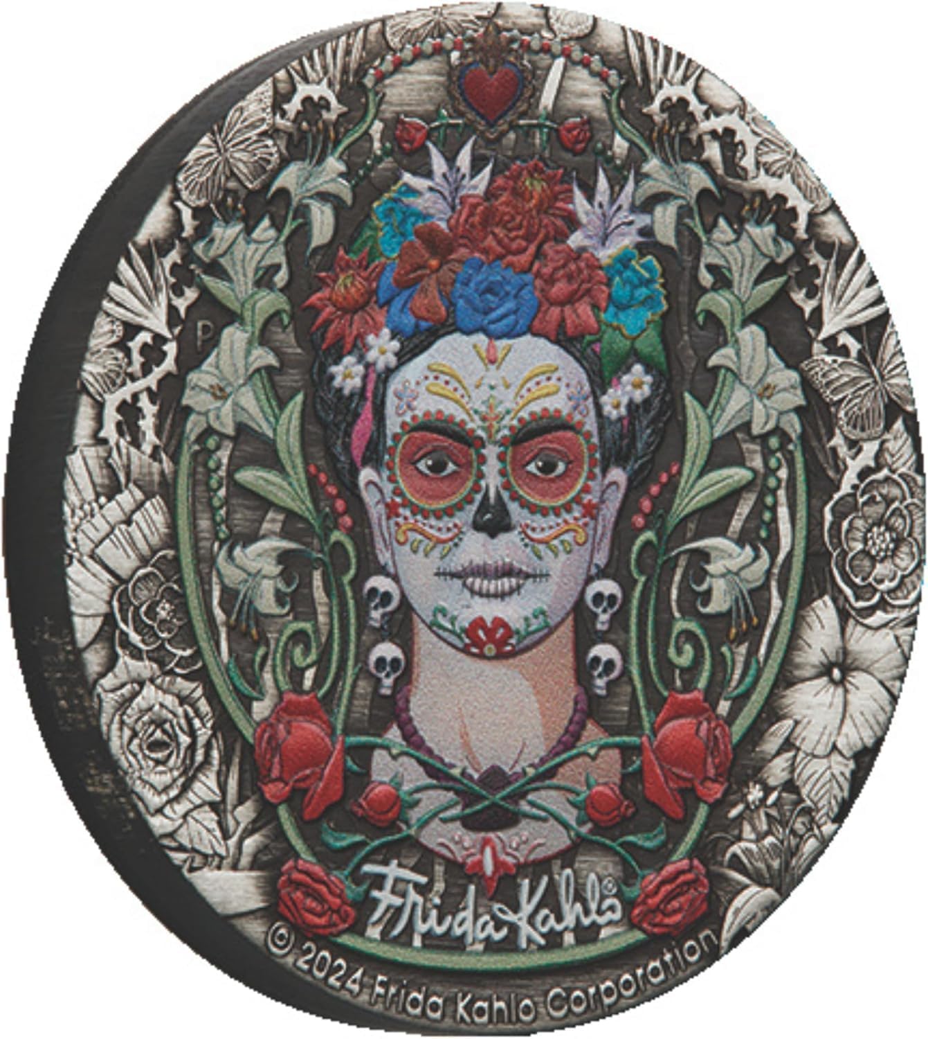 2024 2oz Silver Antiqued Frida Kahlo Colored Coin – Unique Collectible from Canada, for Women and Men