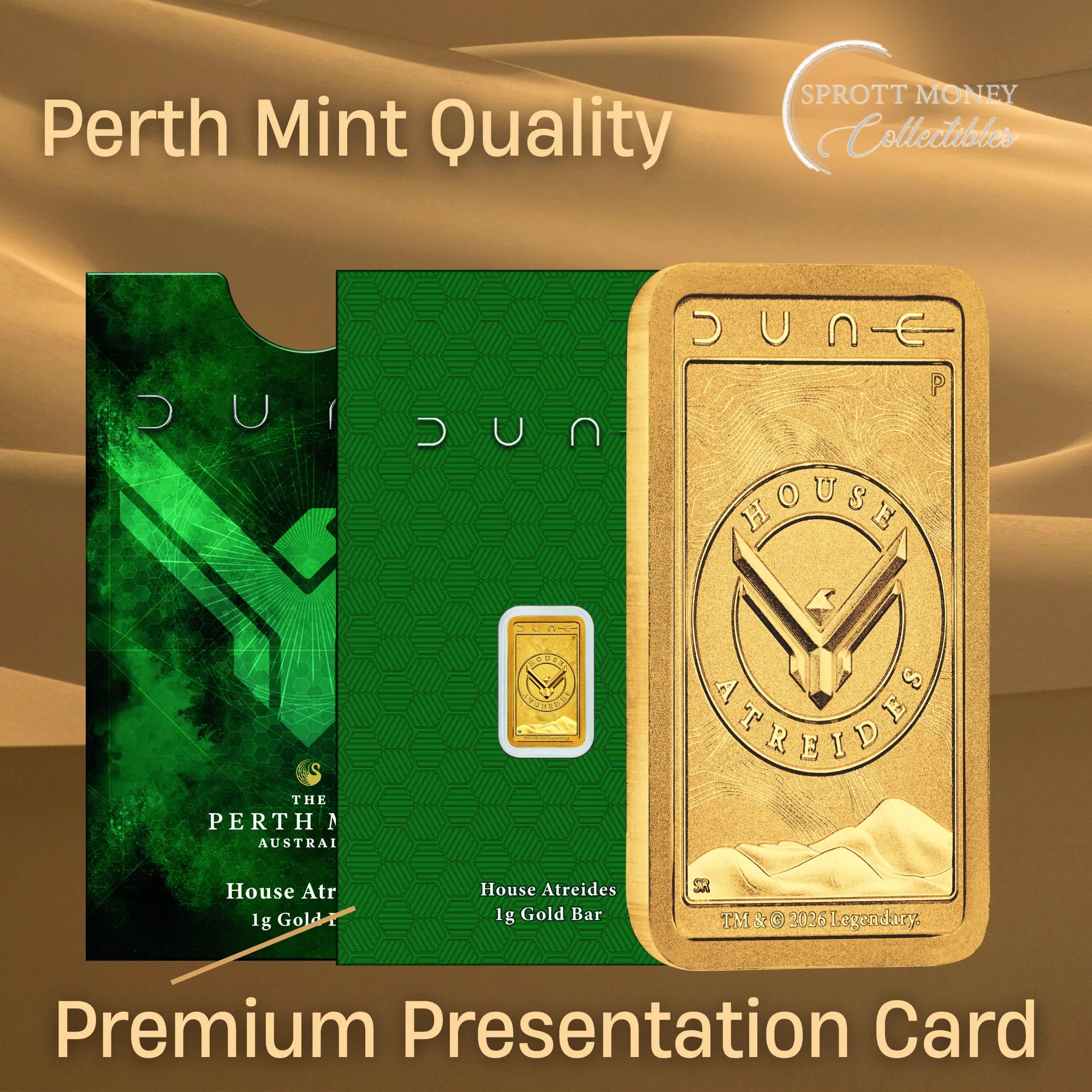 2026 1 g DUNE- HOUSE ATREIDES GOLD Minted Bar- The Perth Mint