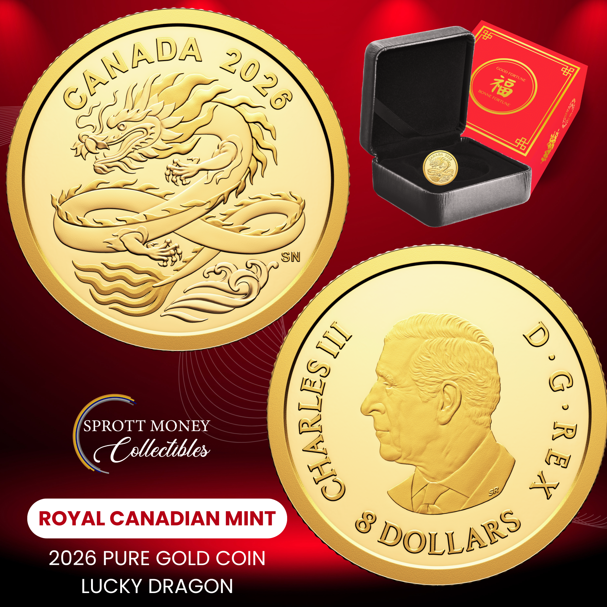 2026 1/20 oz. PURE GOLD COIN LUCKY DRAGON- Royal Canadian Mint