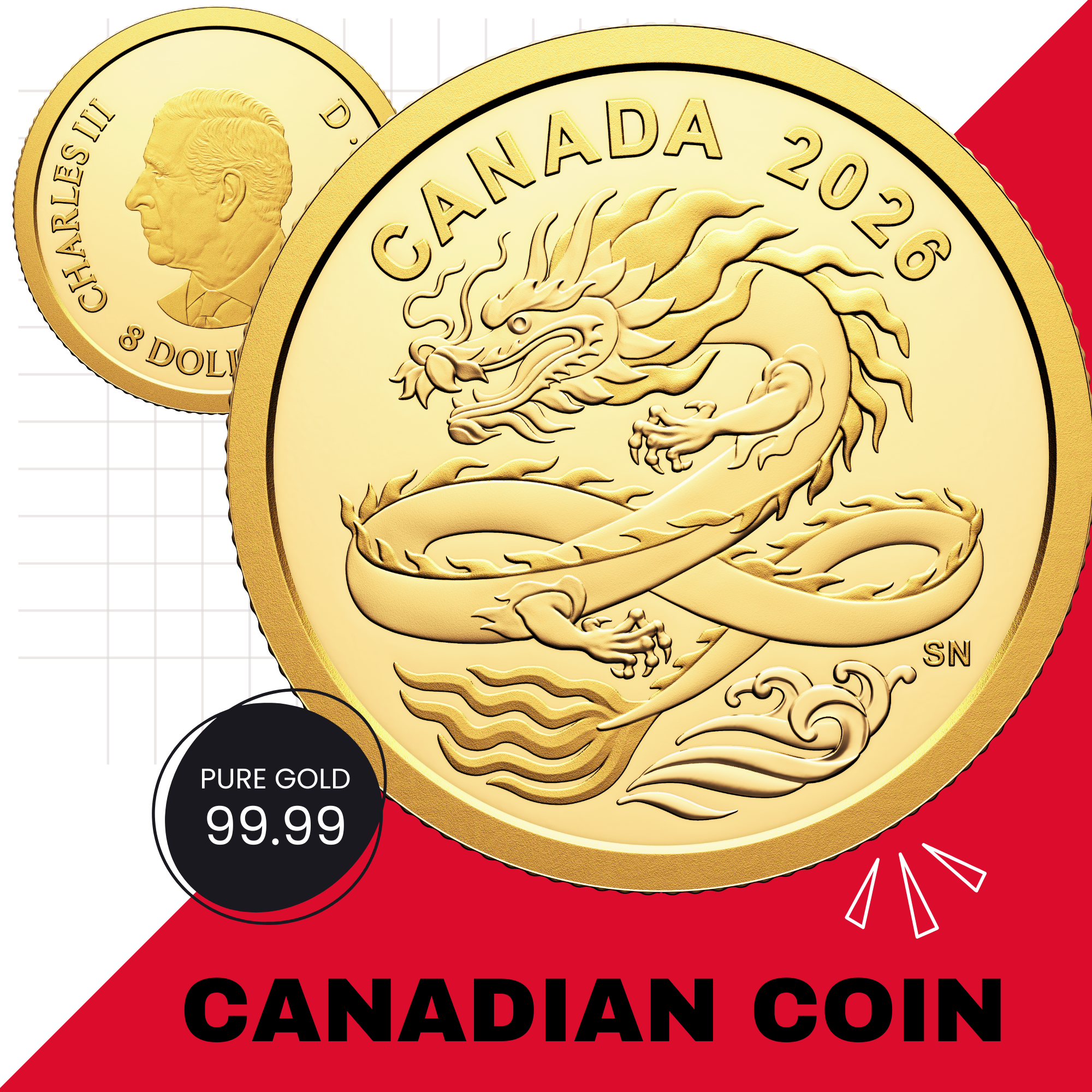 2026 1/20 oz. PURE GOLD COIN LUCKY DRAGON- Royal Canadian Mint
