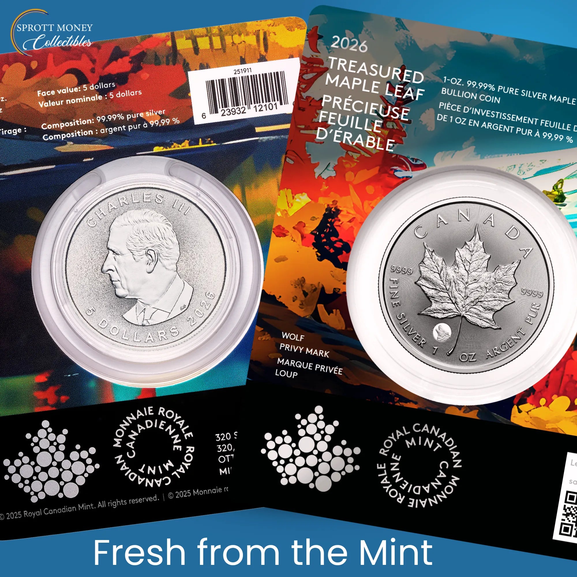 2026 1oz Pure Silver Maple Leaf Coin-Treasured Silver Maple Leaf: Wolf Privy Mark - Royal Canadian Mint