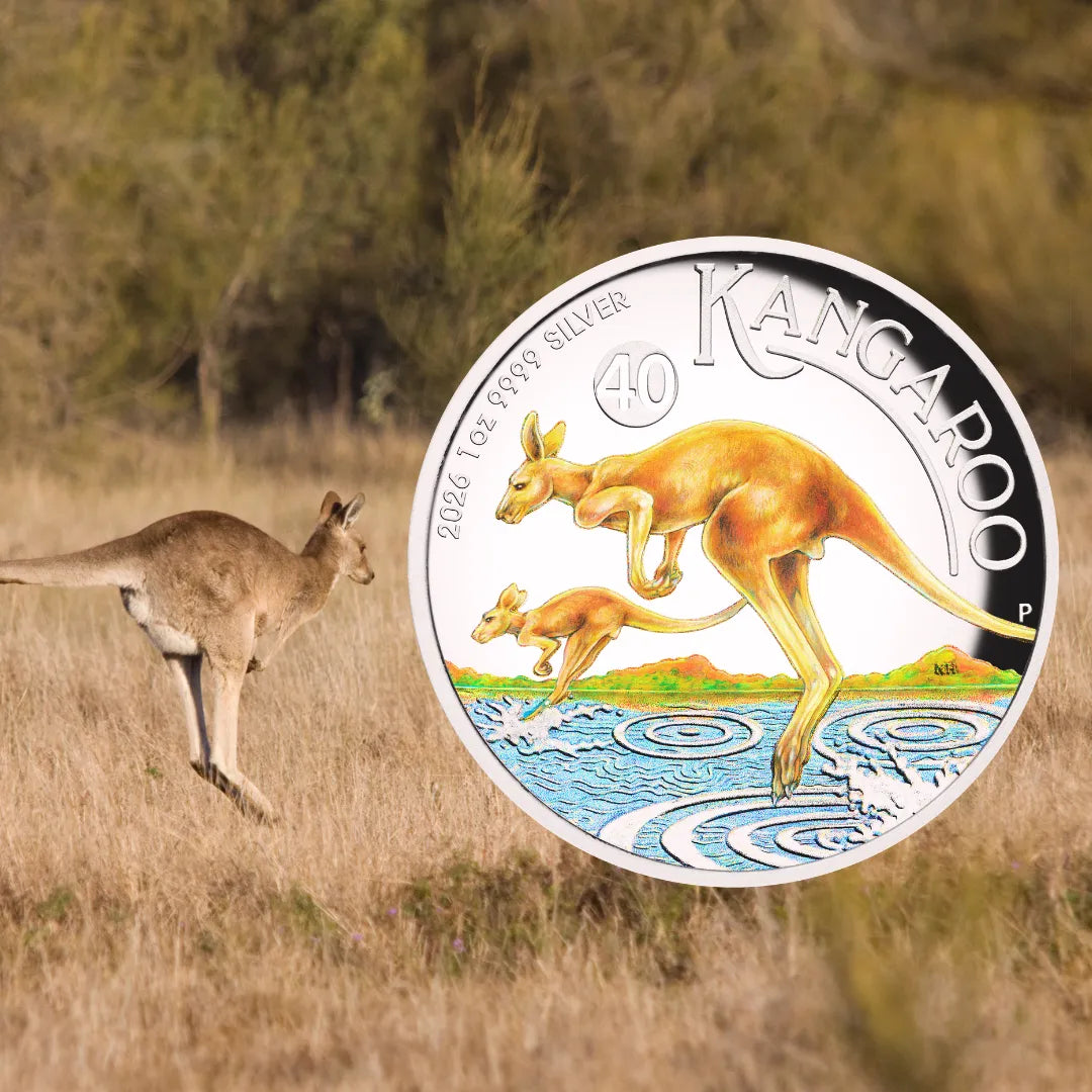 2026 1oz AUSTRALIAN KANGAROO Silver Proof High Relief Coloured Coin-THE PERTH MINT