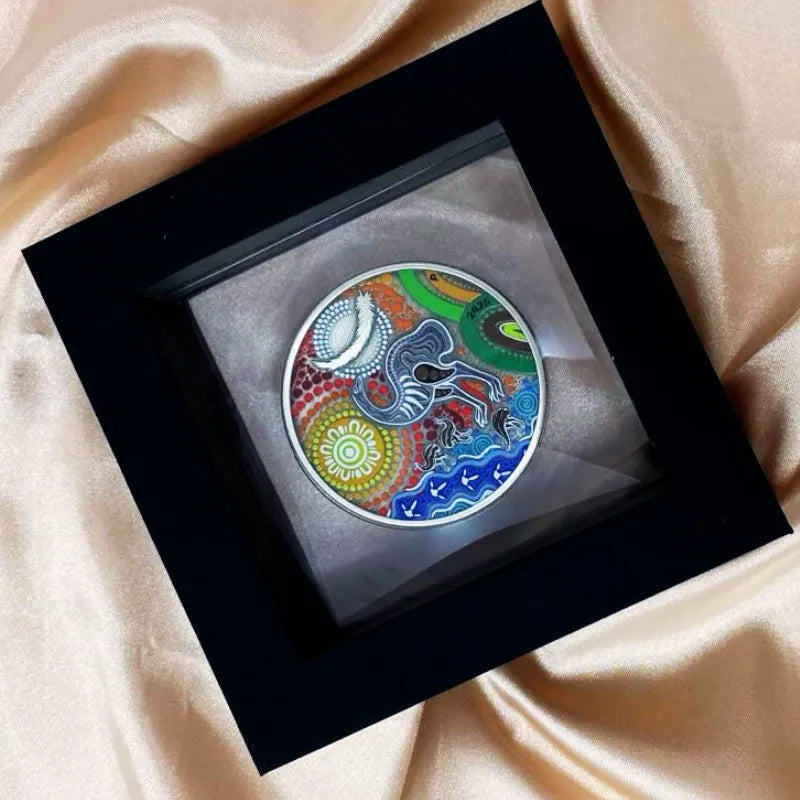 2025 Indigenous Emu 2 oz Silver Antiqued Coloured Coin The Perth Mint