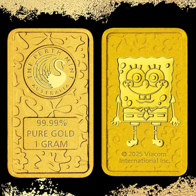 2025 1g Gold Minted SpongeBob Bar in Card, Ready to Gift - The Perth Mint 