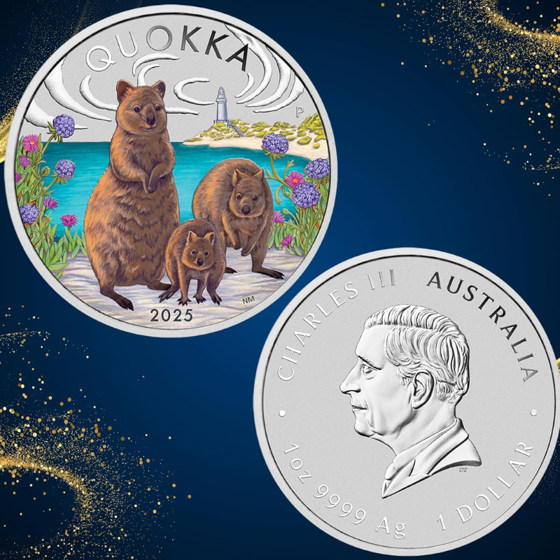 Australian Quokka 2025 1 oz Silver Coloured Ready to Gift Coin The Perth Mint