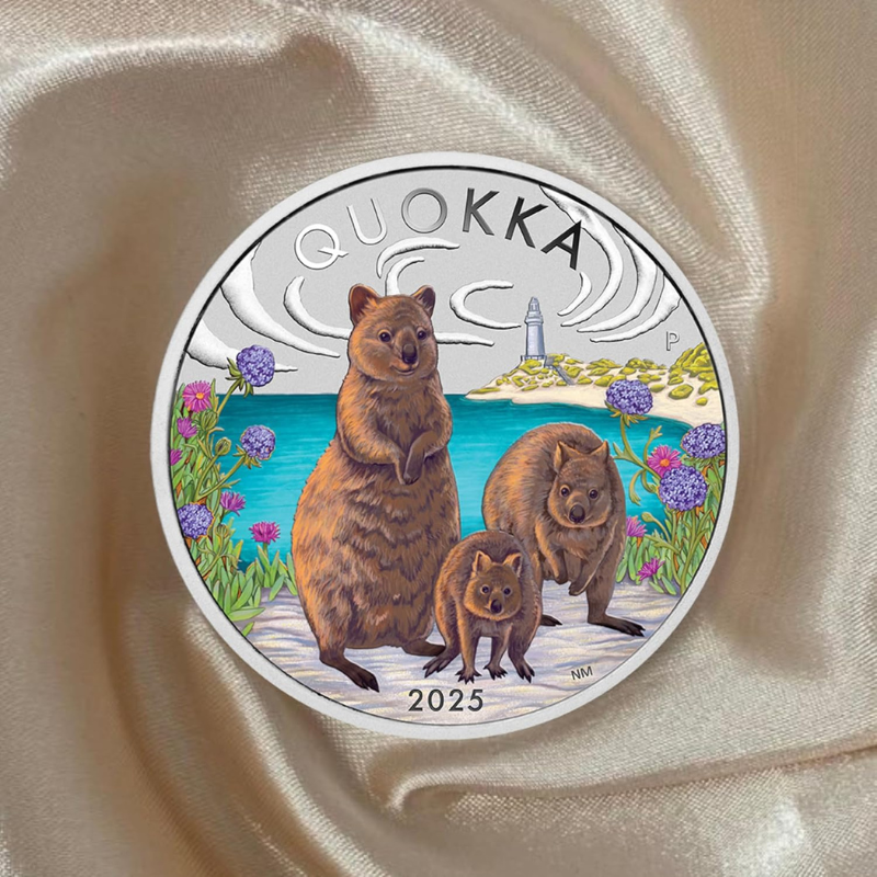 Australian Quokka 2025 1 oz Silver Coloured Ready to Gift Coin The Perth Mint