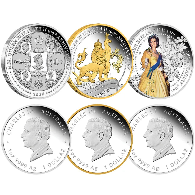 2026 Silver Three-Coin H.M. Queen Elizabeth II 100th Anniversary Set THE PERTH MINT