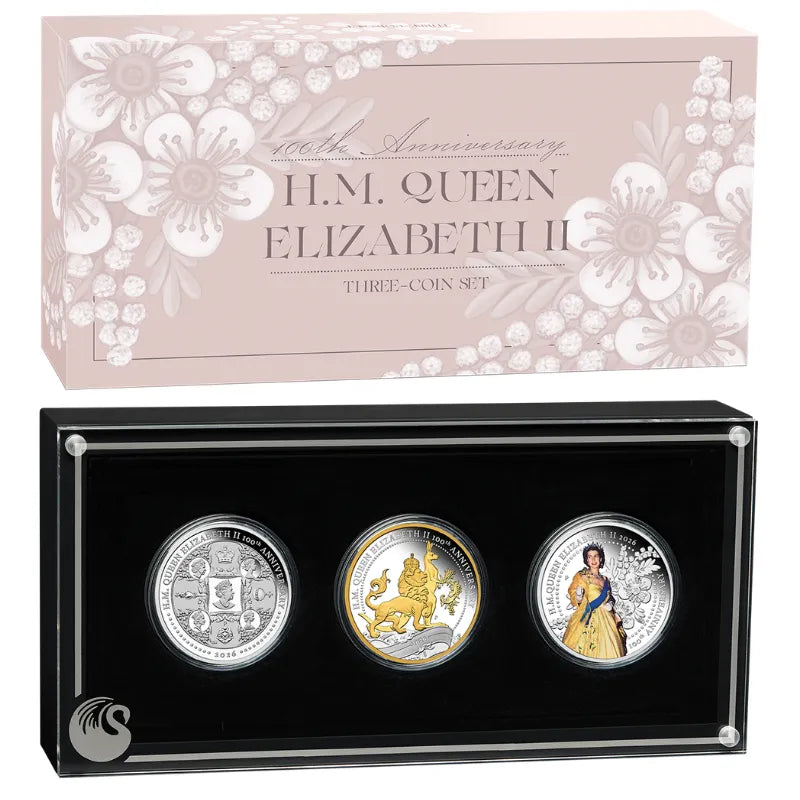2026 Silver Three-Coin H.M. Queen Elizabeth II 100th Anniversary Set THE PERTH MINT
