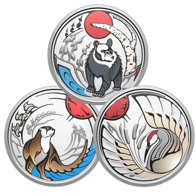 2026 Three ¾ oz. Clan Animals: Sandhill Crane , Bear and Otter Silver Coin Set- Royal Canadian Mint