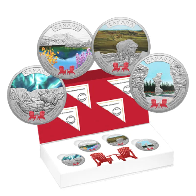 2026 Four 1 oz. Canada’s National Parks: Torngat Mountains , Kluane ,Grasslands and Mingan Archipelago Silver Coin Set- Royal Canadian Mint
