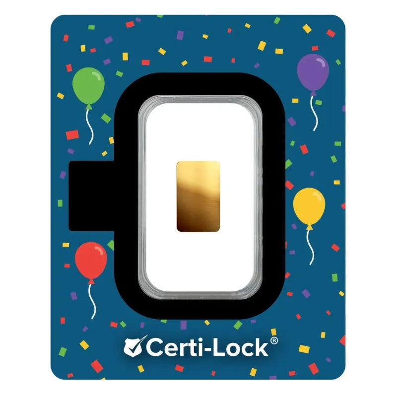 2026 1/100th oz Happy Birthday Stars Gold Bar in Certi-Lock-Scottsdale Mint