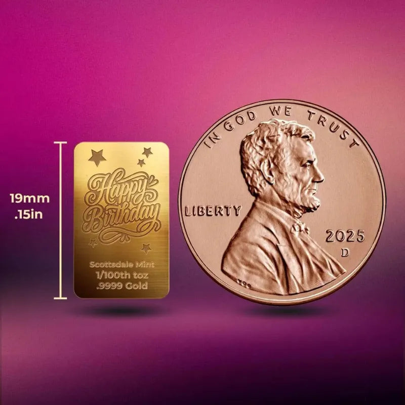 2026 1/100th oz Happy Birthday Stars Gold Bar in Certi-Lock-Scottsdale Mint