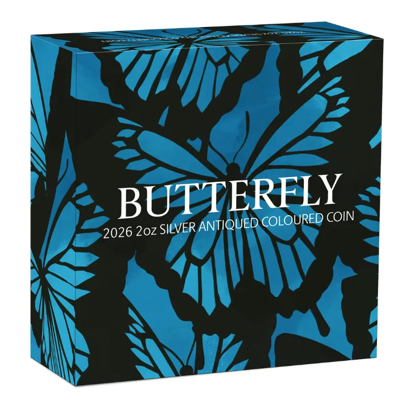 2026 2 oz. Butterfly Silver Antiqued Coloured Coin- The Perth Mint