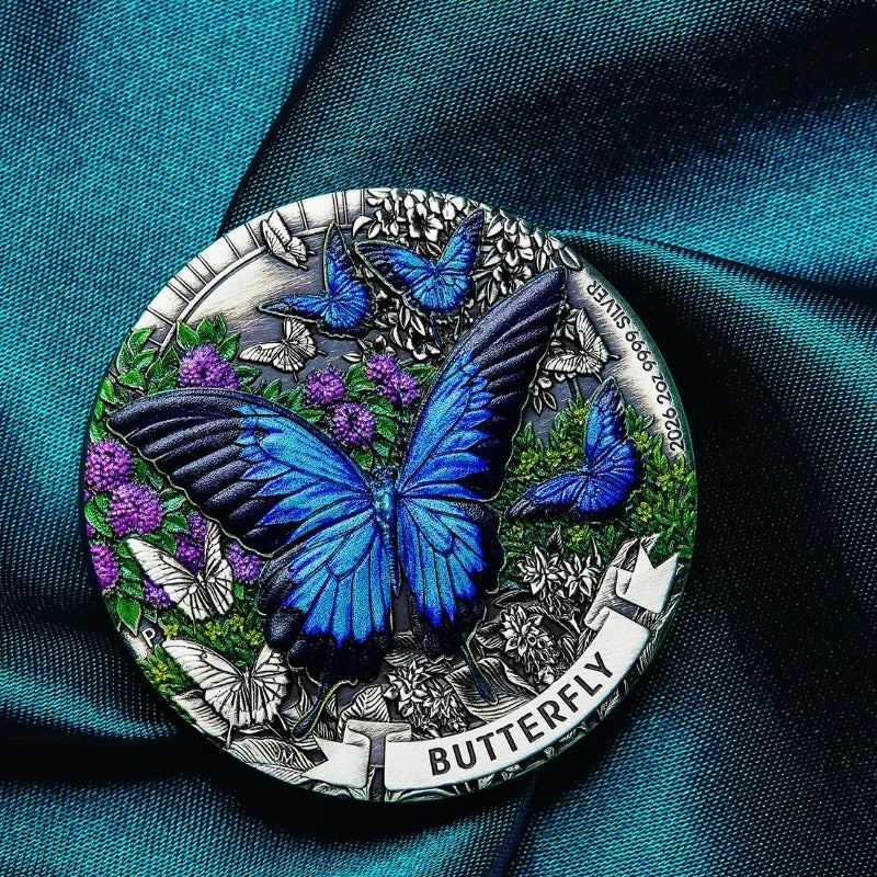 2026 2 oz. Butterfly Silver Antiqued Coloured Coin- The Perth Mint