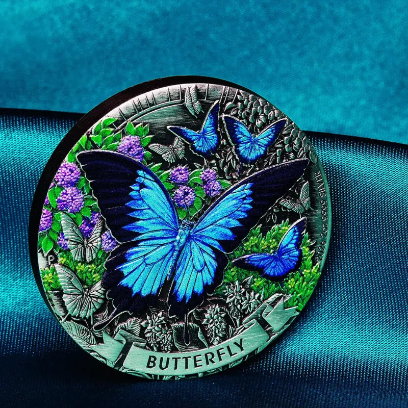 2026 2 oz. Butterfly Silver Antiqued Coloured Coin- The Perth Mint