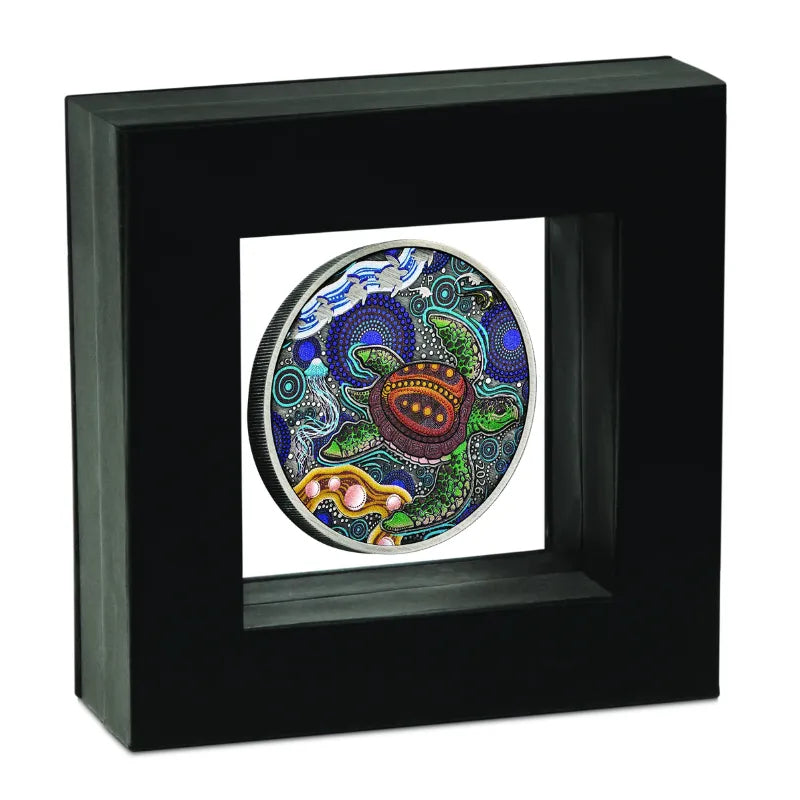 2026 2 oz. Turtle Yaunati Silver Antiqued Coloured Coin- The Perth Mint