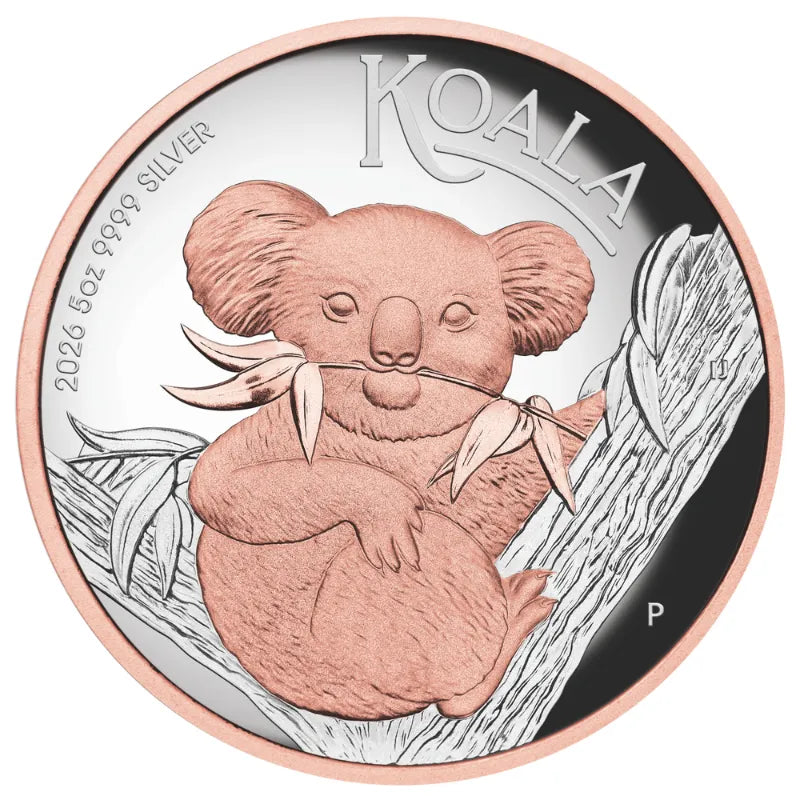2026 5 oz. AUSTRALIAN KOALA Silver Proof High Relief Gilded Coin- The Perth Mint