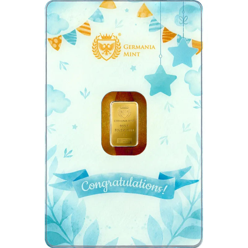 2026 1g Gold Minted Bar New Born Boy -Germania Mint
