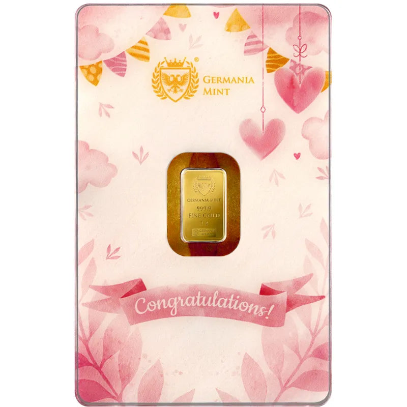1g Gold Minted Bar New Born Girl -Germania Mint